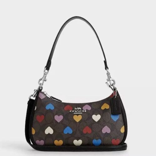 Coach Teri Shoulder Bag with Heart Print in Signature Canvas & Leather