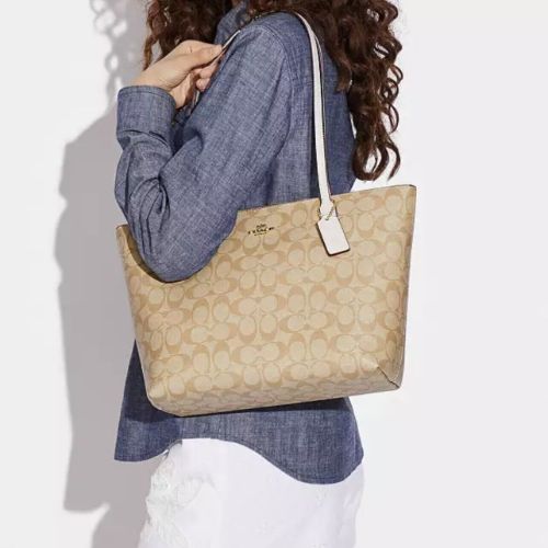 Coach Zip Top Tote Handbag In Signature Canvas & Leather