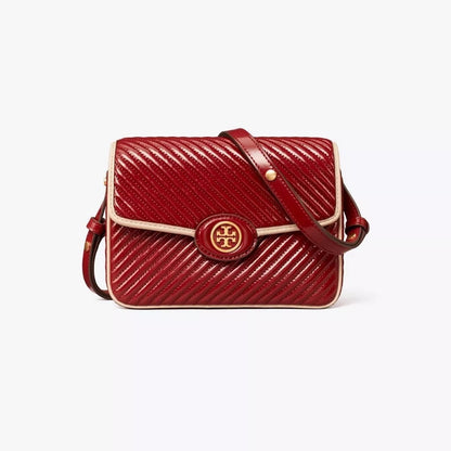 Tory Burch Robinson Patent Leather Quilted Shoulder Bag-Bricklane/Red