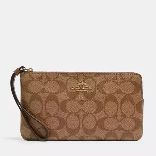 Coach Large Corner zip Wristlet Wallet In Signature Canvas & Leather