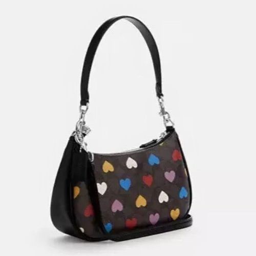 Coach Teri Shoulder Bag with Heart Print in Signature Canvas & Leather