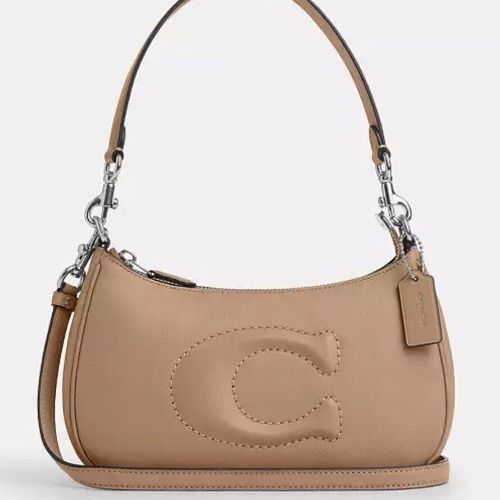 Coach Teri Shoulder Bag In Smooth Leather In silver/Taupe