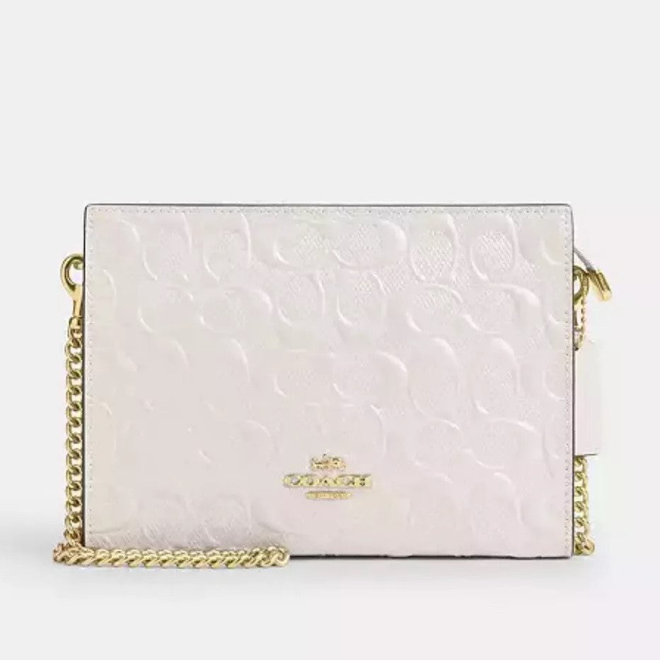 Coach Slim Crossbody Bag In Signature Patent Leather In Gold/Chalk