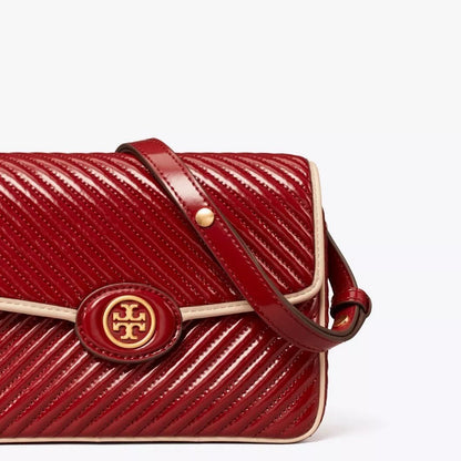 Tory Burch Robinson Patent Leather Quilted Shoulder Bag-Bricklane/Red