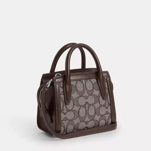 Coach Andrea Mini Carryall In Signature Jacquard & Leather In Silver/Oak/ Maple