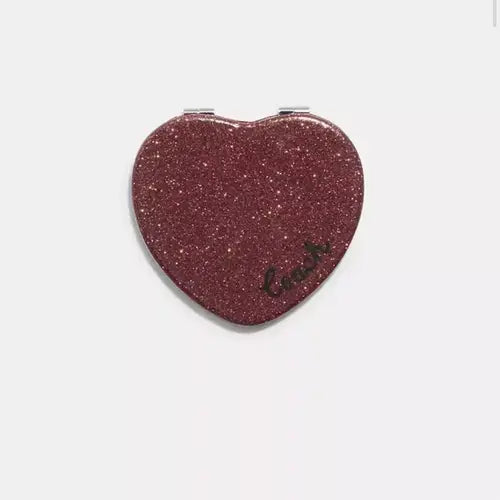 COACH Glitter Heart Compact Mirror In Gold Wine