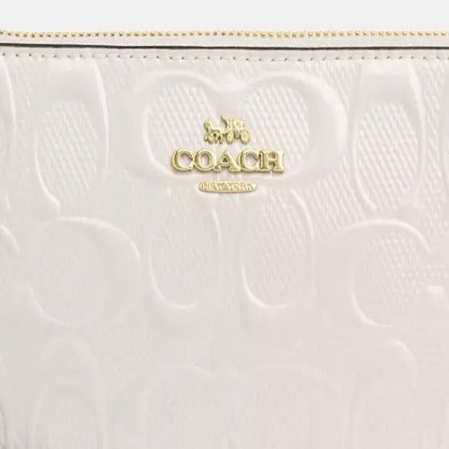 Coach Corner Zip Wristlet In Signature Patent Leather Gold/Chalk