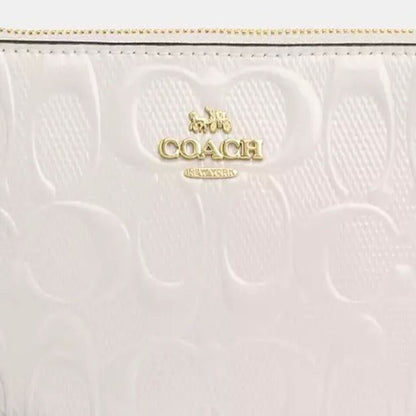 Coach Corner Zip Wristlet In Signature Patent Leather Gold/Chalk