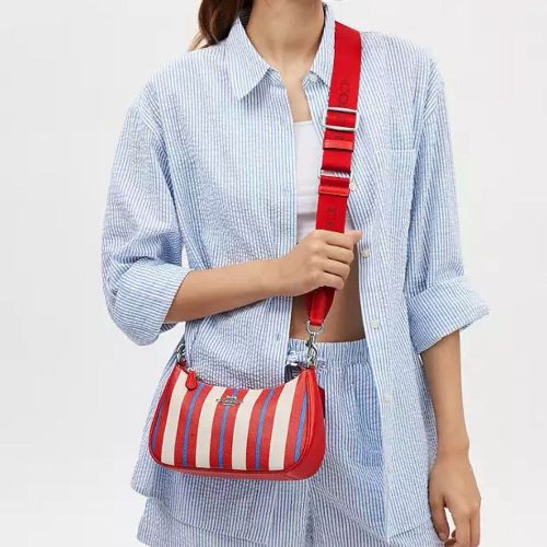 Coach Teri Shoulder Bag With Stripe Print Coated Canvas & Leather