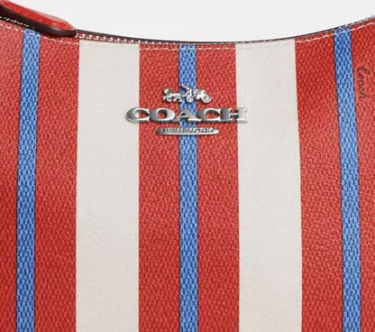 Coach Teri Shoulder Bag With Coated Canvas & Leather With Stripe Print