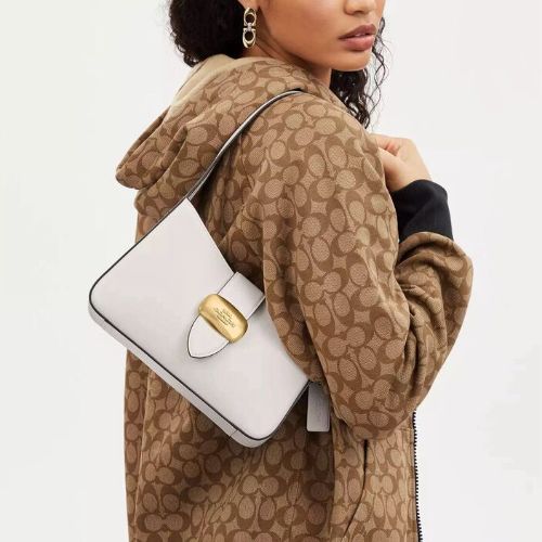 Coach Leather Eliza Shoulder Bag In Gold/Chalk