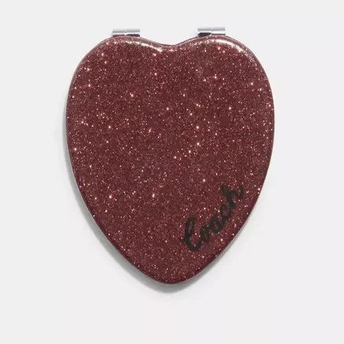 COACH Glitter Heart Compact Mirror In Gold Wine