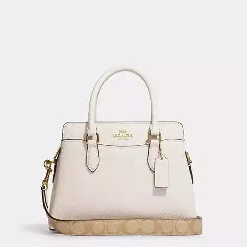 Coach Mini Darcie Carryall In Gold/Chalk With Signature Canvas Strap